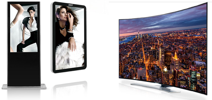 Zakřivený barevný televizor s velkou obrazovkou, obraz s vysokým rozlišením