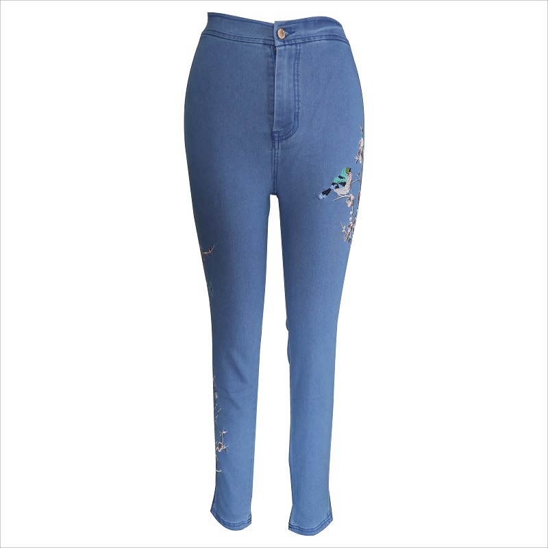 módní vyšívání modré chlupaté džíny WS10123