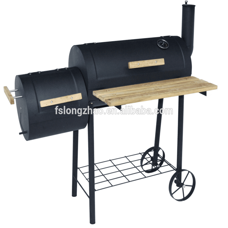 Vysoce kvalitní dvousložkový / dvoulůžkový barel BBQ s kuřákem a dřevěným stolem
