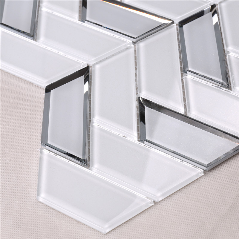HMB35 Super White Foshan Factory Fan Shaped Fish Scale Glass Mosaic Dlaždice