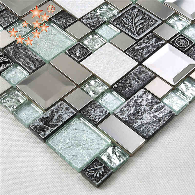 Nový produkt Fóliové sklo Smíšené nerezové pryskyřice Protiskluzové dlaždice Lowsculpture Mosaic backsplash dlaždice india