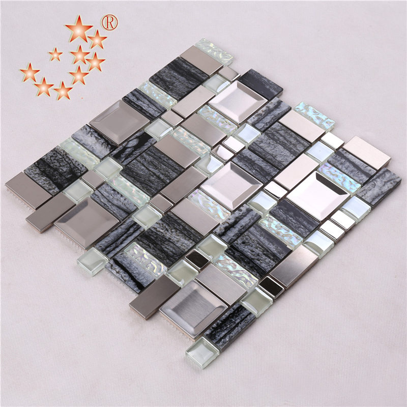 AE48 Stavební materiál Nerezová ocel Směs pryskyřice Křišťálové sklo Mosaic TIle Domácí dekorační stěny