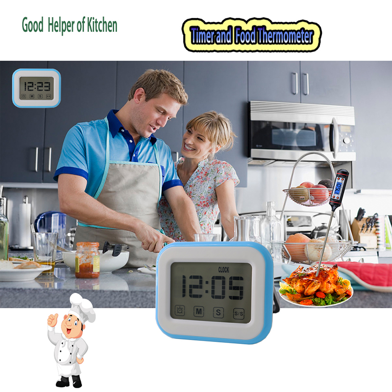 Dotykové tlačítko Kuchyňský časovač Digitální 24 hodinový magnetický časovač vaření s budíkem, výsuvný stojan