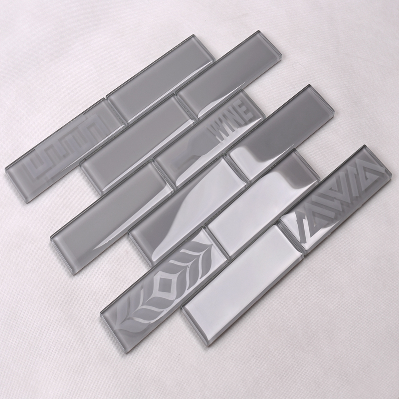 HSP53 Hot Sale Kitchen Bathroom Pattern Glass Brick Mosaic Metro Dlaždice Šedá
