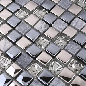 Vysoce kvalitní nejnovější design křišťálové sklo Mosaic Mix Stone Metal pro kuchyňské backsplash Wall dlaždice lesklý černý
