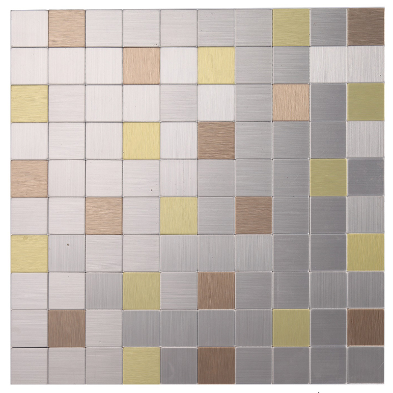 Silver Waterproof / Fireproof Aluminium Mosaic Tile Stickers Kitchen Backsplash Peel and Stick