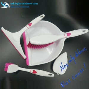 Akbrand s dekorací tvaru srdce Dustpan Brush Broom Window Stěrka Dish Brush Scrubbing Brush 4in1 Cleaning Tools Set