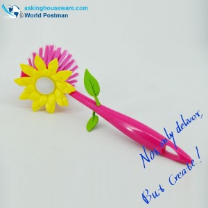 Akbrand Růžový barevný kartáč na nádobí s dekorací slunečnice