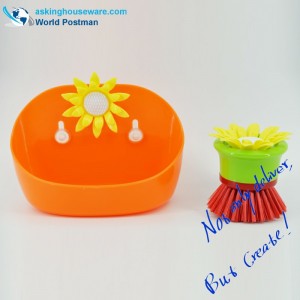 Akbrand kuchyňský čisticí kartáč a úložný box set s přísavkami na boku