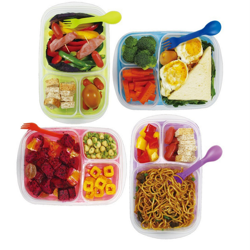 Přenosný Easy School / Office 3 kompartment Bento Lunch Box Meal Prep Food Containers