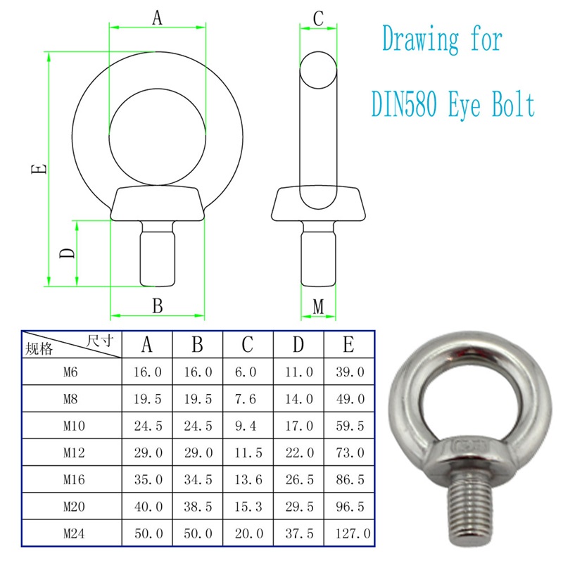 Hardware čínského výrobce ISO9001 Typ JIS 1168 typu Eye Bolt