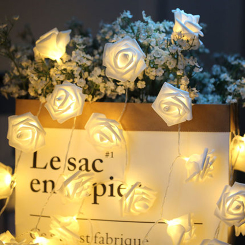 10 / 20LEDs Bateriově ovládané LED Rose Flower String světla vánoční víla světlo Valentine svatební sváteční dekorace