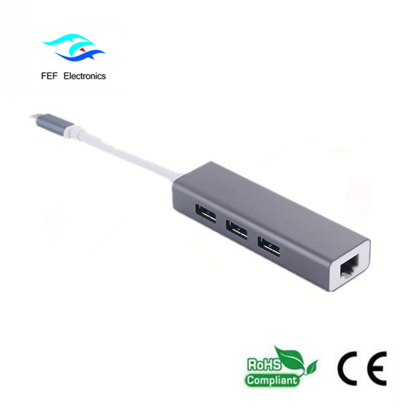 USB 3.1 typ c do RG45 ženské gigabitové sítě Ethernet + 3 * USB2.0 ženské ABS pouzdro Kód: FEF-USBIC-016