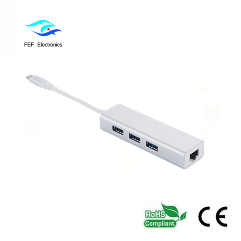 USB 3.1 typ c do RG45 ženské gigabitové sítě Ethernet + 3 * USB2.0 ženské ABS pouzdro Kód: FEF-USBIC-016