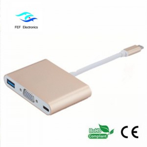USB TYPE-C na USB3.0 female + VGA female + PD tři v jednom převodníku ABS shell Kód: FEF - USBIC-007