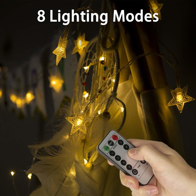 String Lights, Rymbo 34ft Indoor / Outdoor Star Shape Lights LED Teplá bílá Twinkle světla u0026 USB Powered u0026 Transparentní String kabel a vzdálený adaptér