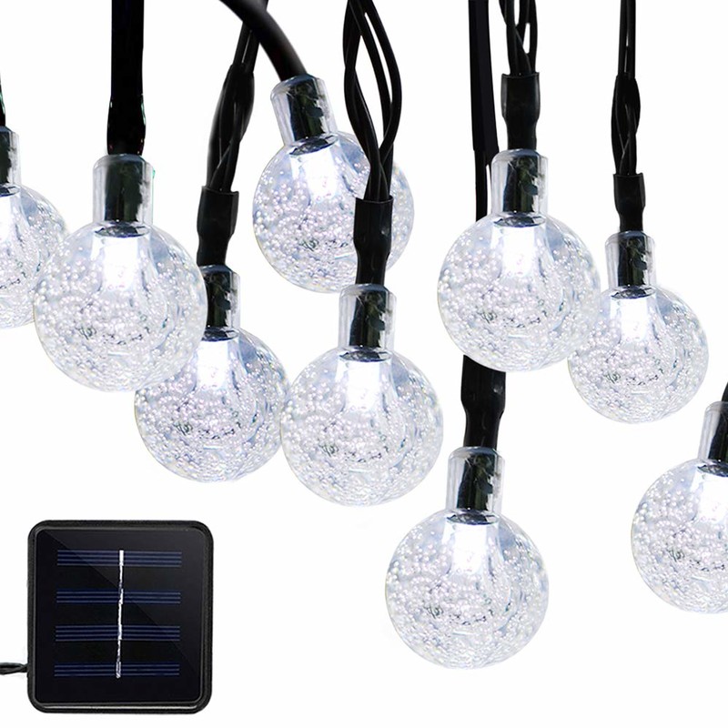 solární lampa řetězec 50 LED bubliny křišťálová koule 7 m / 23 ft 8 režim vánoční víla světla vhodná pro venkovní vánoční krajina zahradní nádvoří rodinné dovolené cesta trávník party zdobené bílými světly