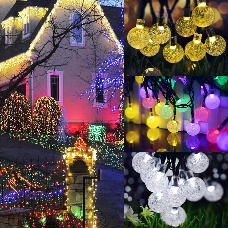 solární lampa řetězec 50 LED bubliny křišťálová koule 7 m / 23 ft 8 režim vánoční víla světla vhodná pro venkovní vánoční krajina zahradní nádvoří rodinné dovolené cesta trávník party zdobené bílými světly