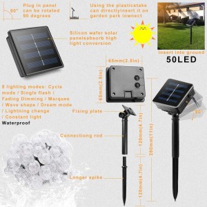 solární lampa řetězec 50 LED bubliny křišťálová koule 7 m / 23 ft 8 režim vánoční víla světla vhodná pro venkovní vánoční krajina zahradní nádvoří rodinné dovolené cesta trávník party zdobené bílými světly