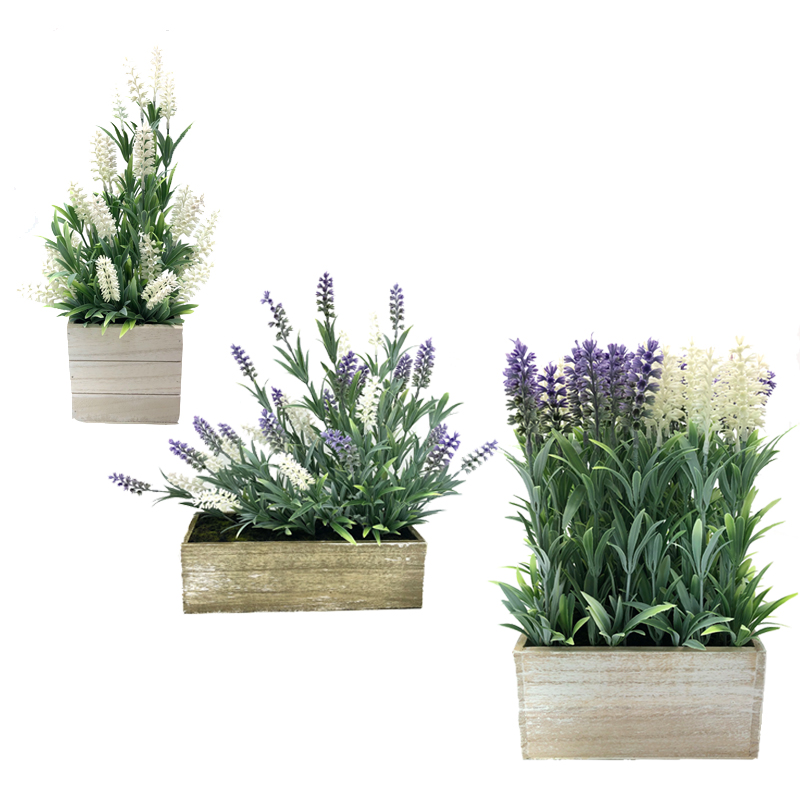 Umělé stolní dekorace dřevěná nádoba na rostliny Home Decor Lavender Flowers Uspořádání