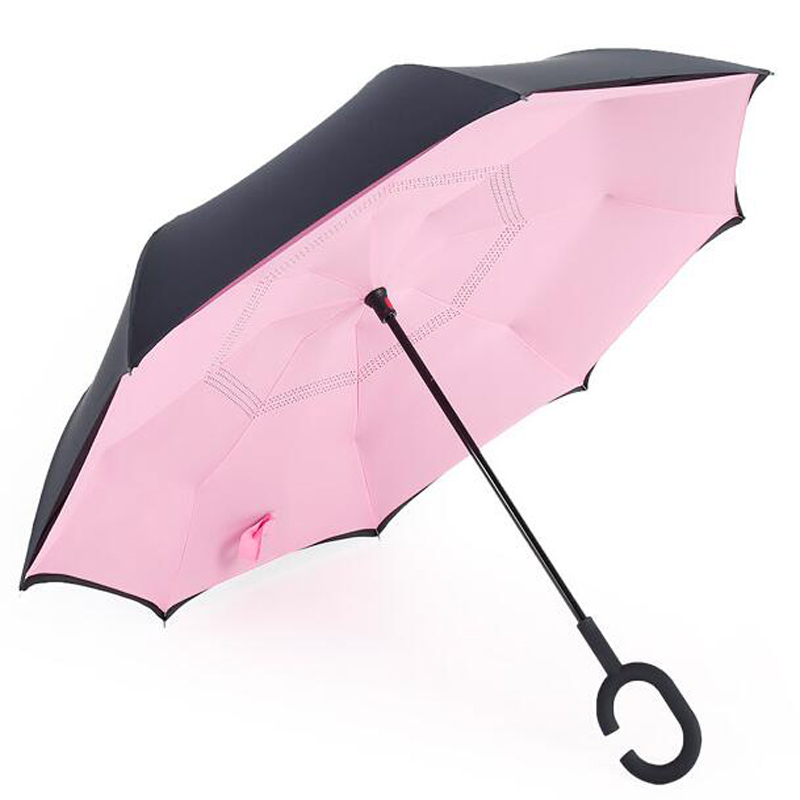 Deštník s obráceným obráceným deštníkem vzhůru nohama s designem Inside Out a rukojetí bez kapek ve tvaru C