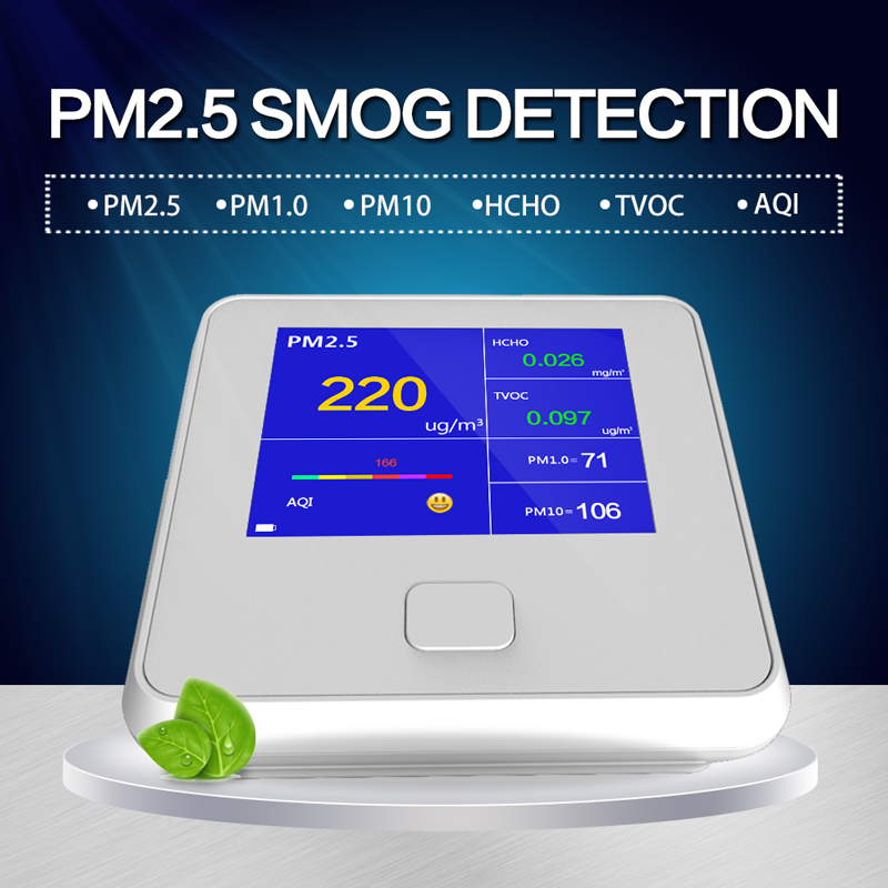 Monitor kvality vzduchu Vnitřní venkovní digitální analyzátor plynů PM2.5 TVOC HCHO AQI PM10 Testerové analyzátory vzduchu s dobíjecí baterií