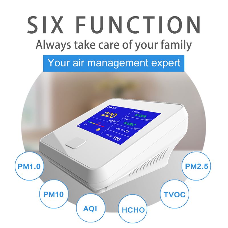 Monitor kvality vzduchu Vnitřní venkovní digitální analyzátor plynů PM2.5 TVOC HCHO AQI PM10 Testerové analyzátory vzduchu s dobíjecí baterií