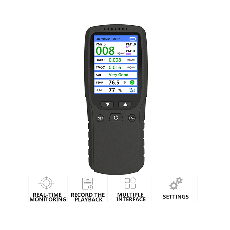 Dienmern nový horký PM2.5 detektor kvality vzduchu Tester Monitor Meter dobíjecí DM-106A Černý vzduchový decetor