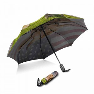 Přenosný marketing větruvzdorný vlastní tisk 2 sekční laminátová žebra automaticky otevírá a zavírá 3-násobný deštník