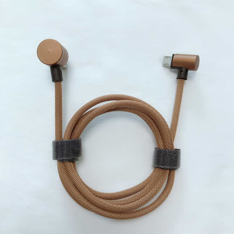 Rychlé nabíjení duálního pravého úhlu Kruhový opletený datový kabel micro to USB 2.0