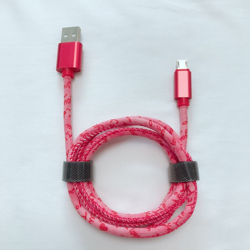 PU kůže Velké písmeno rychlé nabíjení kulatý hliníkový kryt USB kabel pro micro USB, typ C, nabíjení blesku iPhone a synchronizace