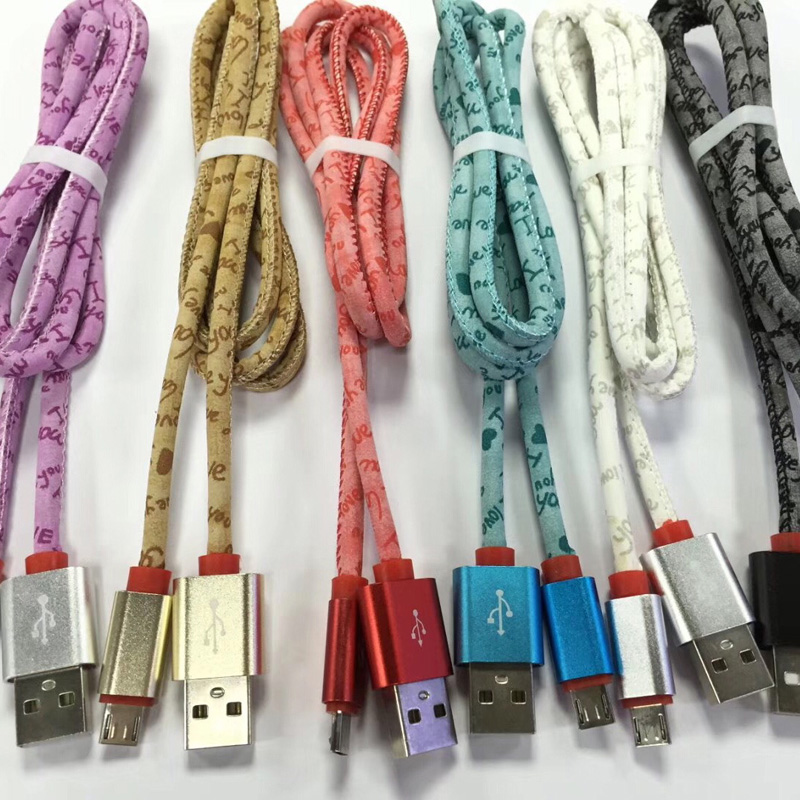 PU kůže Velké písmeno rychlé nabíjení kulatý hliníkový kryt USB kabel pro micro USB, typ C, nabíjení blesku iPhone a synchronizace