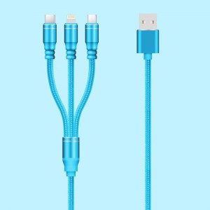 3 V 1 pletený kabel Nabíjení kulatého hliníkového pouzdra USB 2.0 Micro na blesk Typ C micro USB Datový kabel
