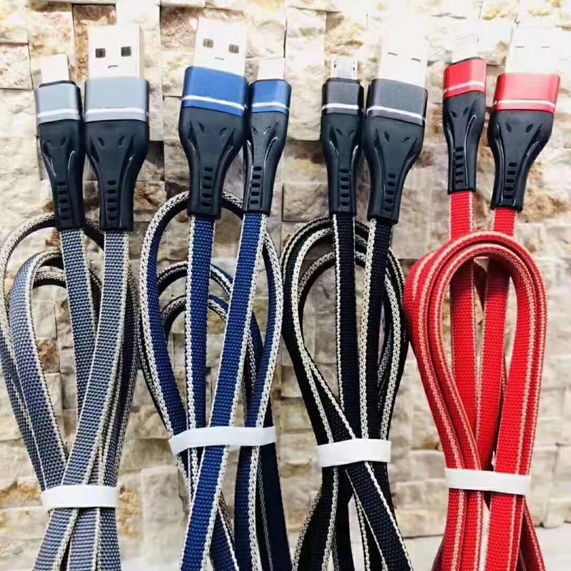 Opletené rychlé nabíjení plochého hliníkového pouzdra Flex ohýbání Bezdrátový datový kabel USB pro micro USB, typ C, nabíjení a synchronizace blesku iPhone