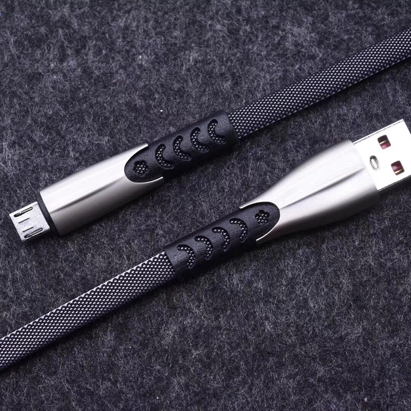 2 metr 1,8 A opletené rychlé nabíjení ploché zinkové slitiny bydlení zamotání zdarma Flex ohýbání datový kabel USB pro micro USB, typ C, iPhone blesk nabíjení a synchronizace