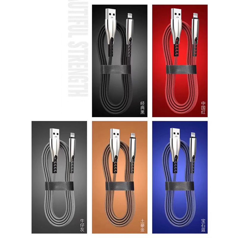 2 metr 1,8 A opletené rychlé nabíjení ploché zinkové slitiny bydlení zamotání zdarma Flex ohýbání datový kabel USB pro micro USB, typ C, iPhone blesk nabíjení a synchronizace
