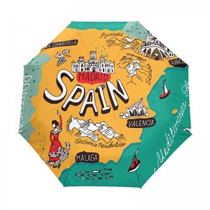 Větruvzdorný vlastní potisk pongee tkanina 2 sekce laminátová žebra automatický 3 skládací deštník