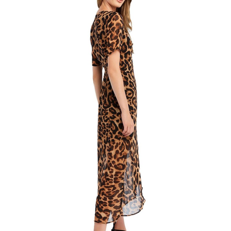 Hot prodat lady módní leopard tisk zabalit dlouhé šaty