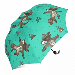 Čína výrobce lehká plastová rukojeť auto otevřít vlastní kreslený tištěné 3 skládací deštník