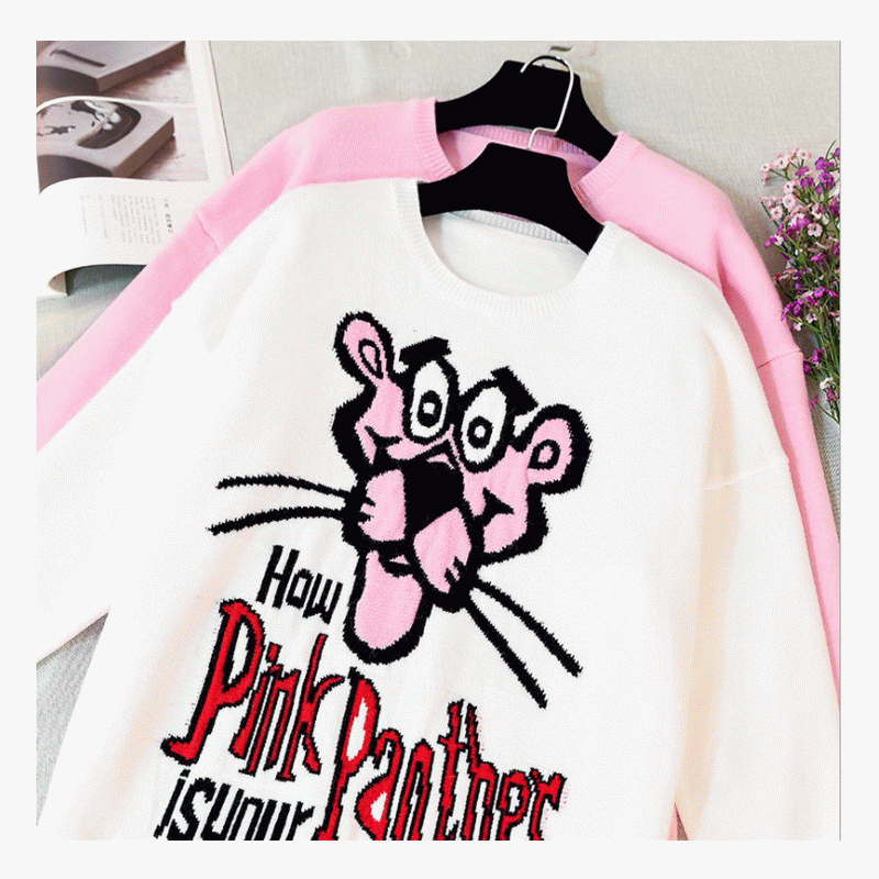 2019 Nejnovější svetr Design Pink Panther Jacquard dámské pletené svetrové šaty