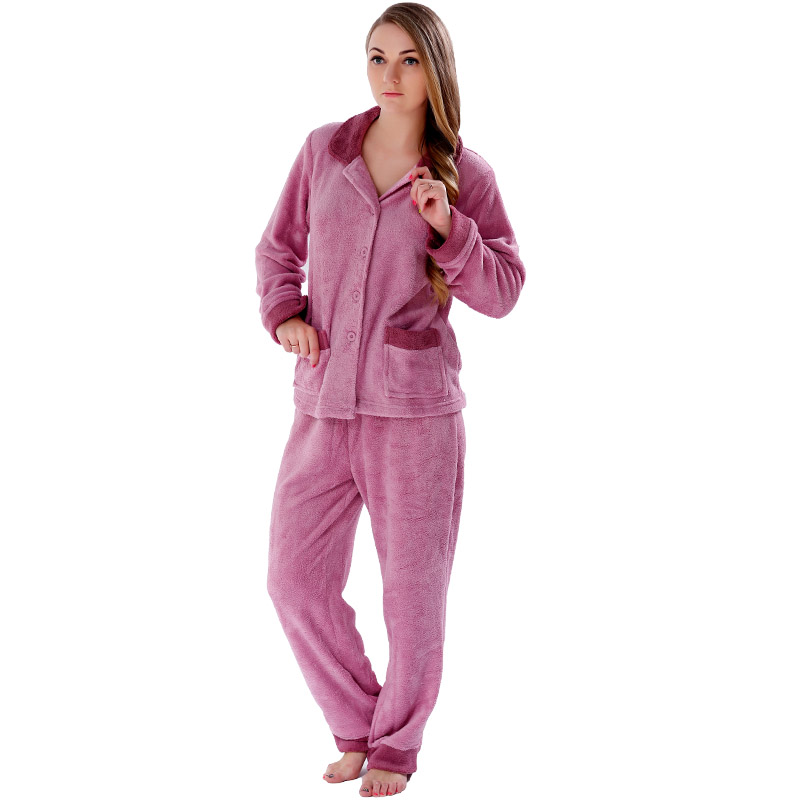 Ženy Solid Coral Fleece pro dospělé Pajama