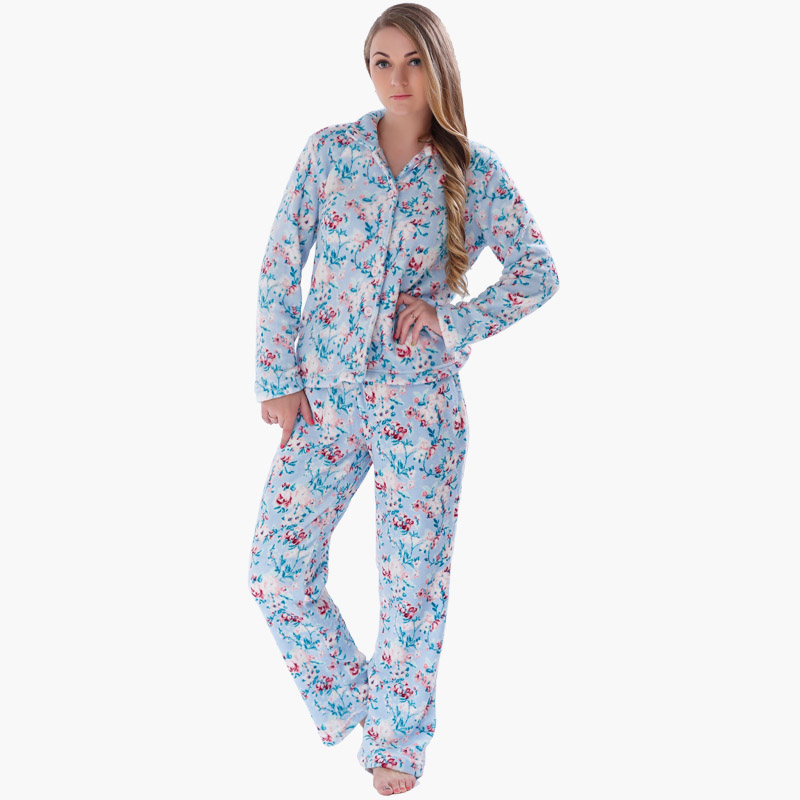 Ženy tištěné korálový fleece pyžamový set
