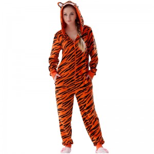 Dámské mikrovlákno Fleece s kapucí Tiger Onesie Pyžamový oblek