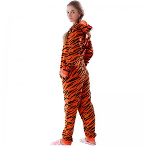 Dámské mikrovlákno Fleece s kapucí Tiger Onesie Pyžamový oblek