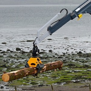 Portálový jeřáb pro manipulaci s dřevem