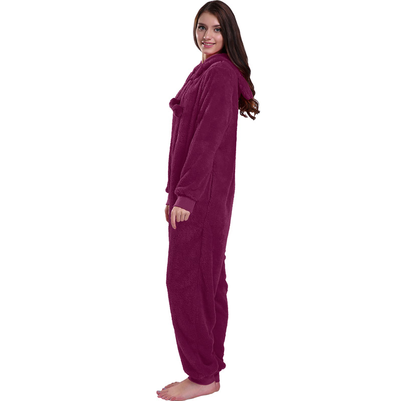 Ženy červené onesie pyžamo s kapucí se zvířecím uchem
