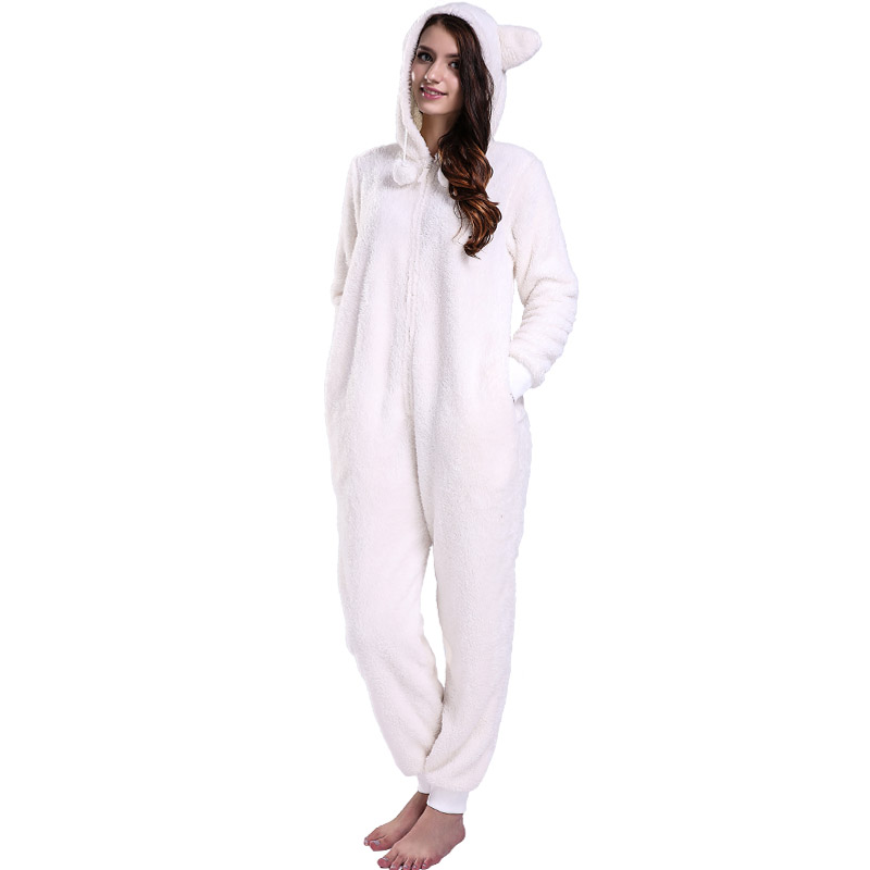 Dámský krém Onesie Pyžamo s kapucí se zvířecím uchem