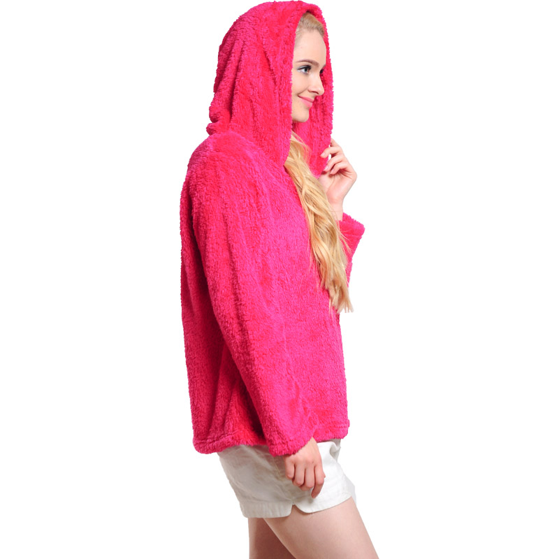 Dámská mikina s kapucí Fleece Hot Pink s kapucí na zip