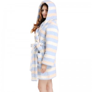 Dámské župany Plus velikosti Župany Thicken Sherpa Fleece s kapucí a pyžamu s pruhovanou strukturou