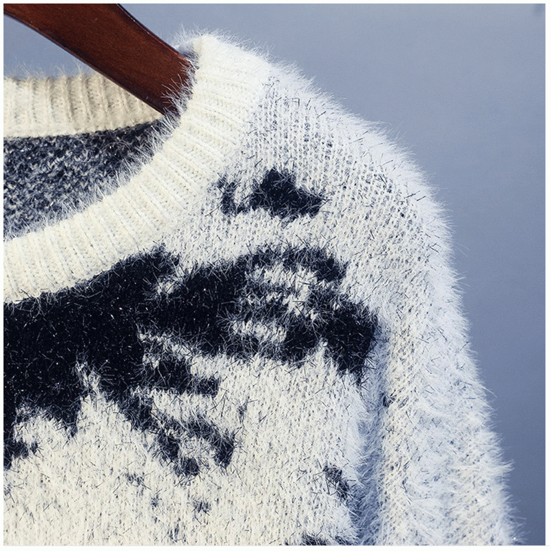2019 Dlouhá imitace těla Mink Vlna Jacquard Dlouhý kožešinový svetr s úpletem
